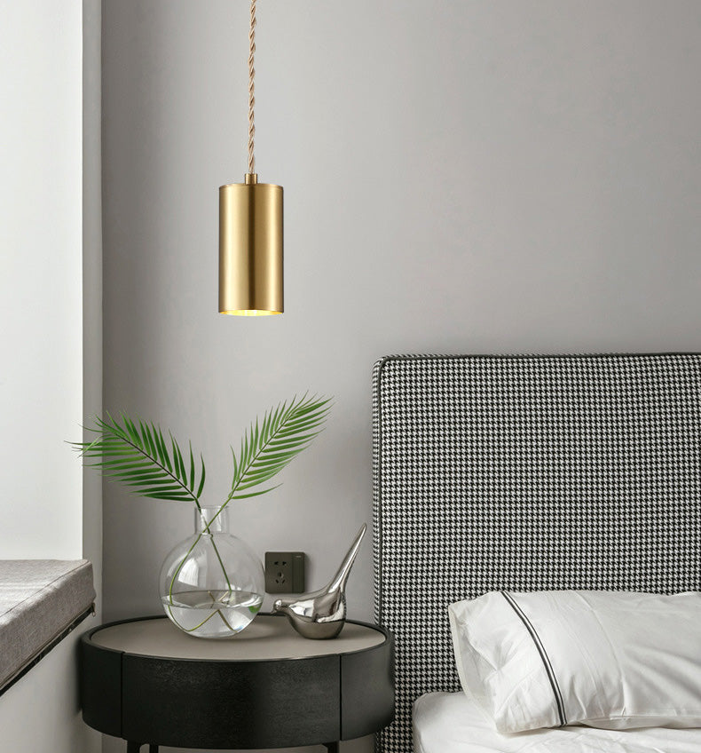 Lámpara de suspensión cilíndrica de la noche de metal 1 Bulbo posmoderna Luz colgante en oro