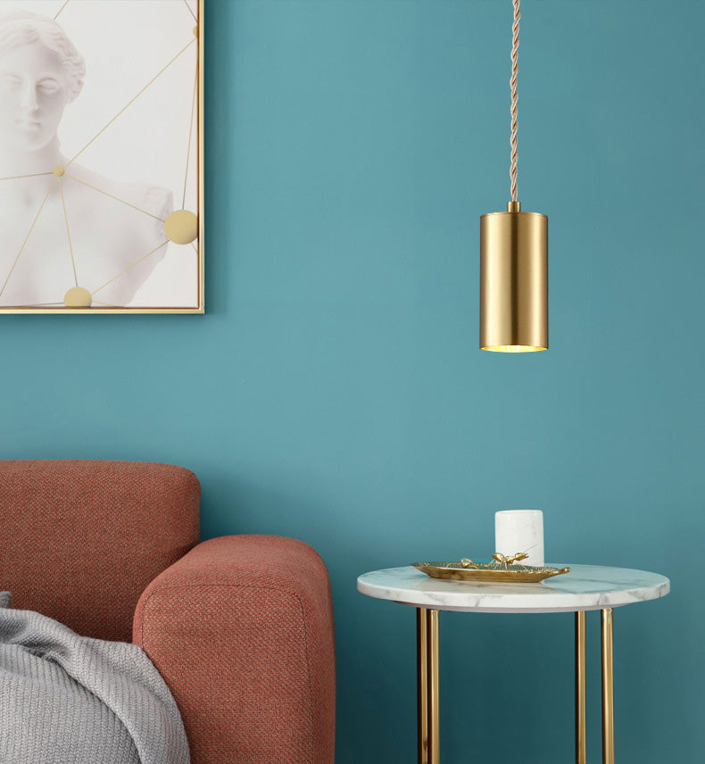 Lámpara de suspensión cilíndrica de la noche de metal 1 Bulbo posmoderna Luz colgante en oro