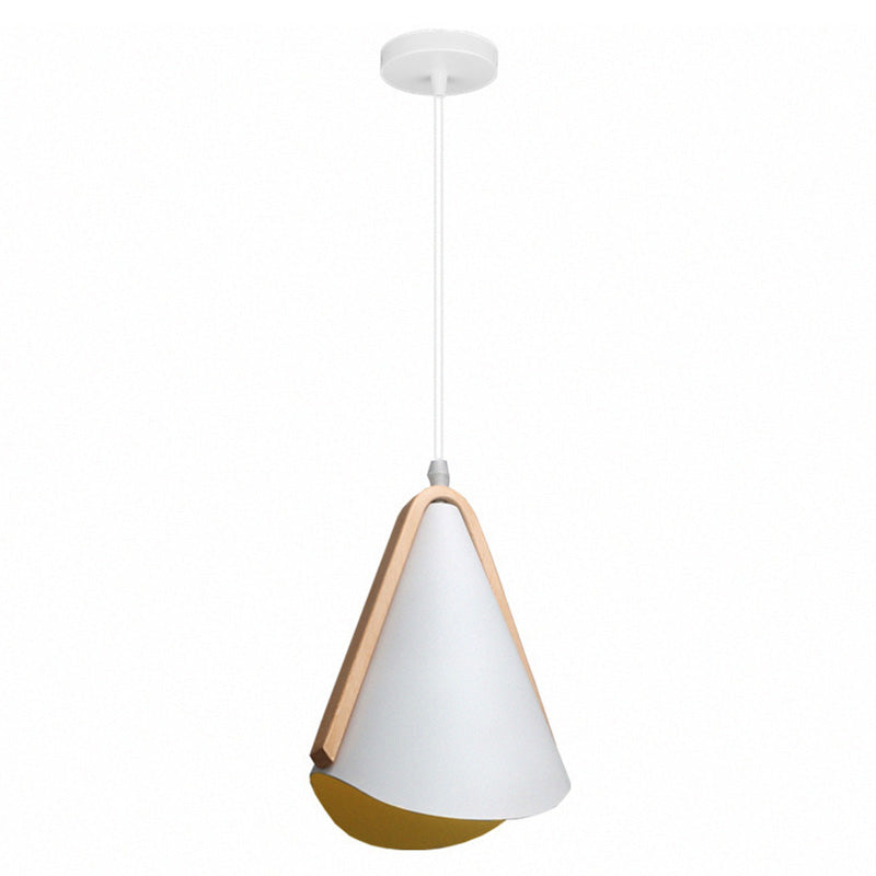 Lámpara de suspensión de diseño de metal de grano de madera nórdica de estilo nórdico de 1 luces en blanco