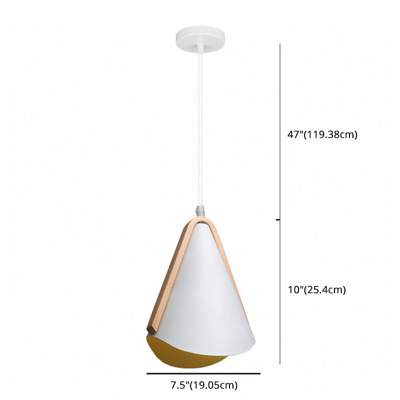 Lámpara de suspensión de diseño de metal de grano de madera nórdica de estilo nórdico de 1 luces en blanco