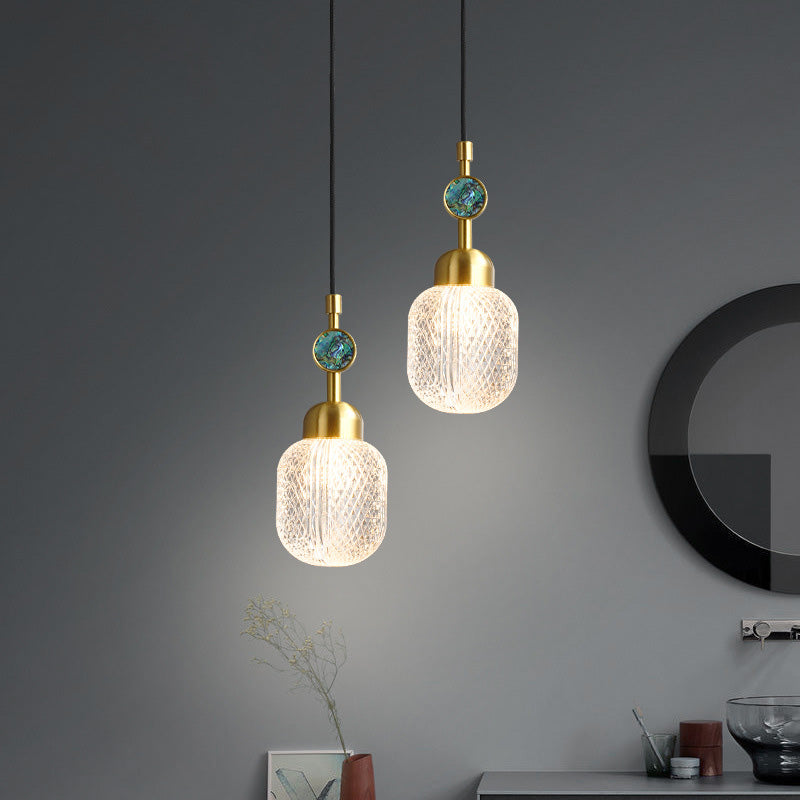 Cleort reticolo in vetro ovale illuminazione appesa postmoderna 1 ciondolo in ottone per la camera da letto
