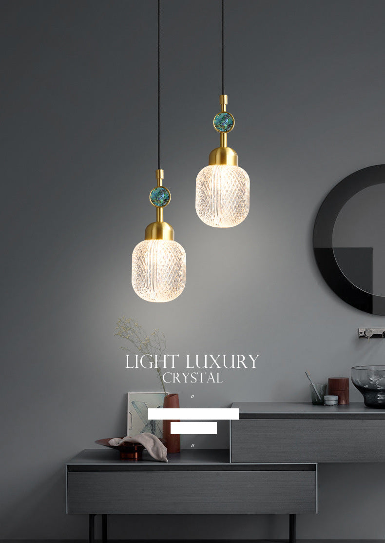 Cleort reticolo in vetro ovale illuminazione appesa postmoderna 1 ciondolo in ottone per la camera da letto