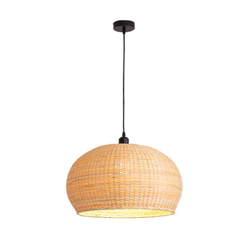 Hand-worked Natural Bamboo Drop Lamp Minimalist 1-Light Beige Pendant Light for Bedroom