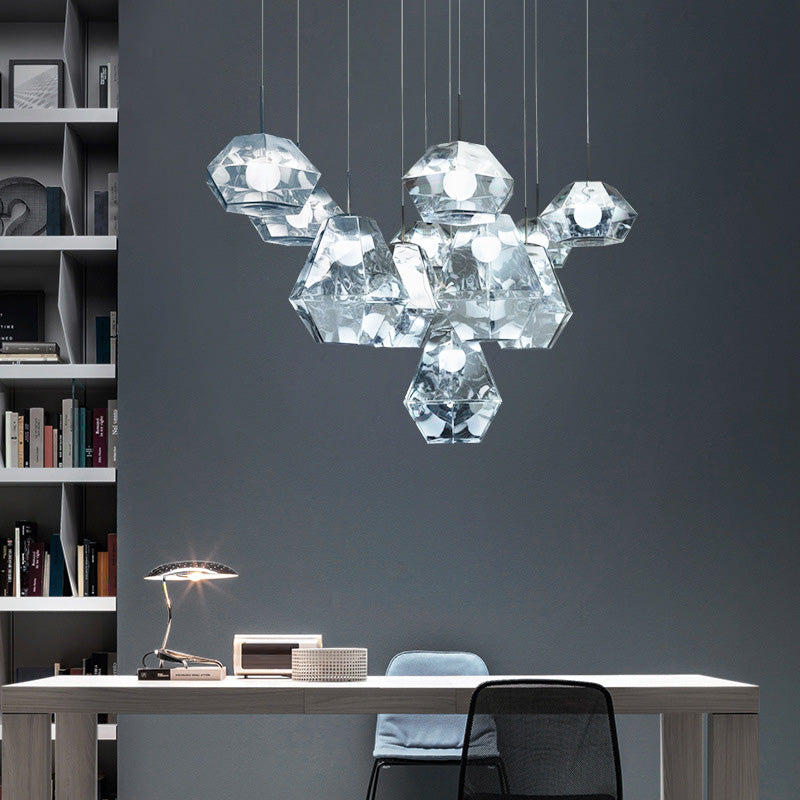 Minimalismo poliedra sombra diamante luz colgante de estilo acrílico colgante de iluminación acrílica para cafeterías restaurantes