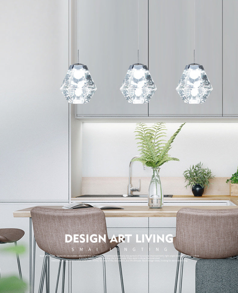 Minimalismo poliedra sombra diamante luz colgante de estilo acrílico colgante de iluminación acrílica para cafeterías restaurantes