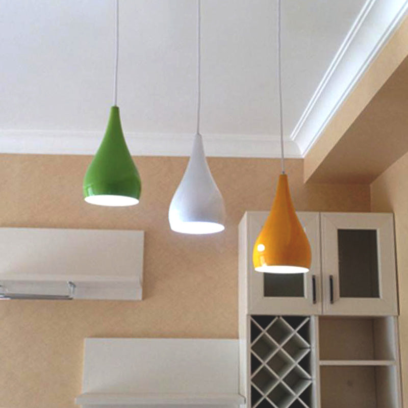 Macaron Drop Shaped Hanging Lamp Aluminum 1 Bulb Restaurant Pendant Light Fixture