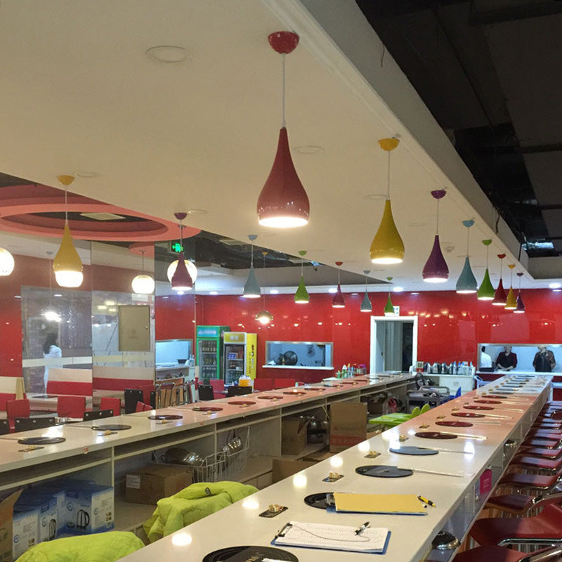 Macaron Drop Shaped Hanging Lamp Aluminum 1 Bulb Restaurant Pendant Light Fixture