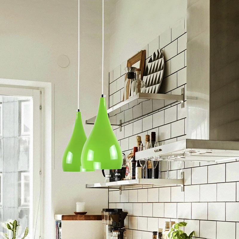 Macaron Drop Shaped Hanging Lamp Aluminum 1 Bulb Restaurant Pendant Light Fixture
