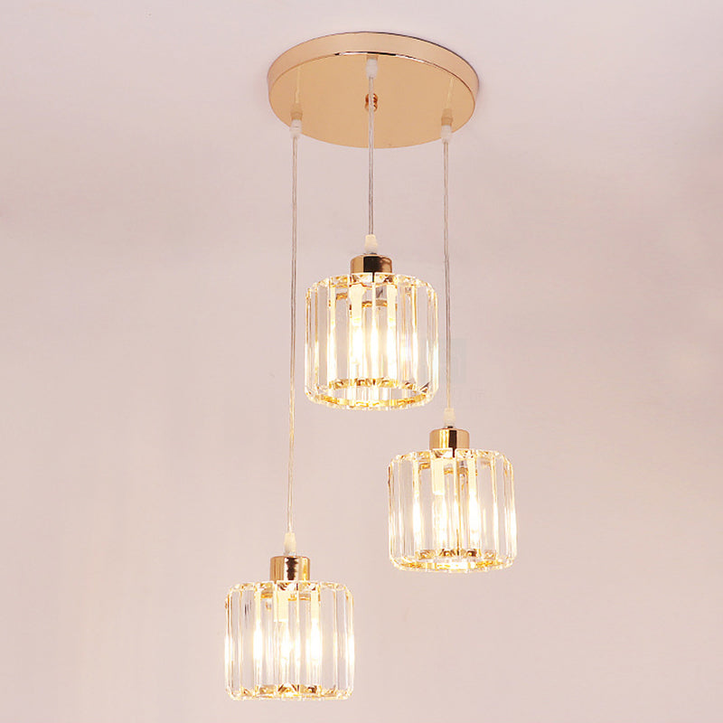 Luces colgantes colgantes de tambor de estilo minimalista moderno Luz de techo colgante de cristal para comedor