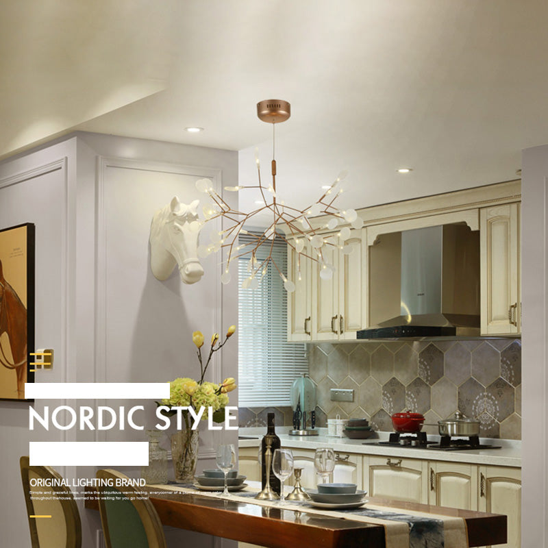 Rose Gold Sputnik Pendant Light in Modern Creative Style Wrought Iron Firefly LED Ceiling Light with Acrylic Shade