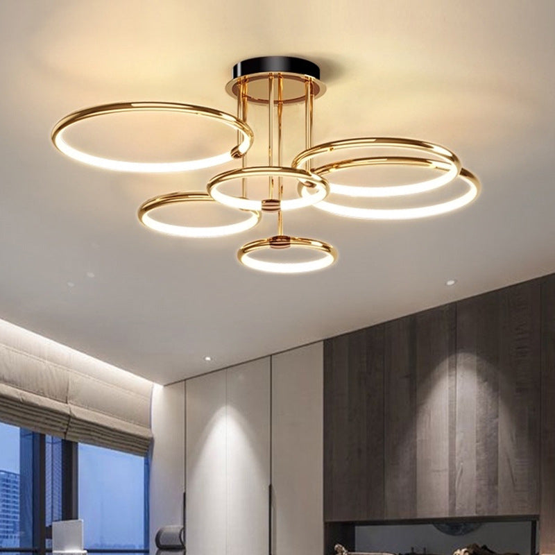 Circle-Shaped Living Room Hanging Chandelier Metal LED Modern Chandelier Light Fixture in Gold