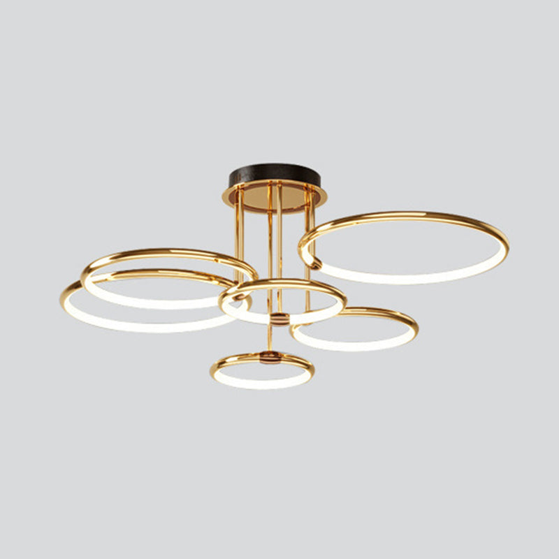 Circle-Shaped Living Room Hanging Chandelier Metal LED Modern Chandelier Light Fixture in Gold