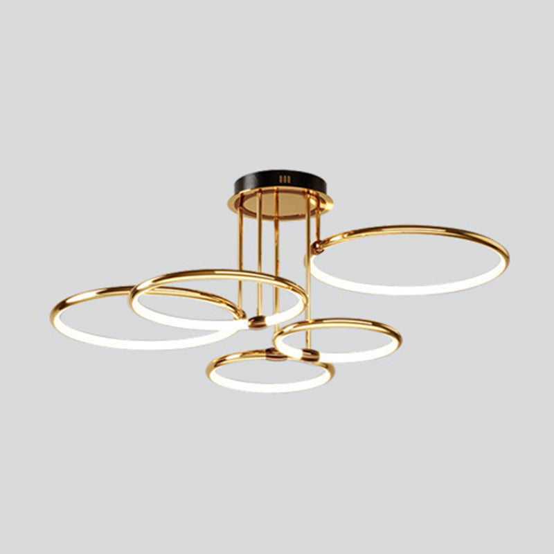 Circle-Shaped Living Room Hanging Chandelier Metal LED Modern Chandelier Light Fixture in Gold