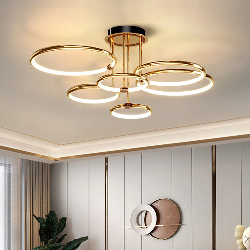 Circle-Shaped Living Room Hanging Chandelier Metal LED Modern Chandelier Light Fixture in Gold