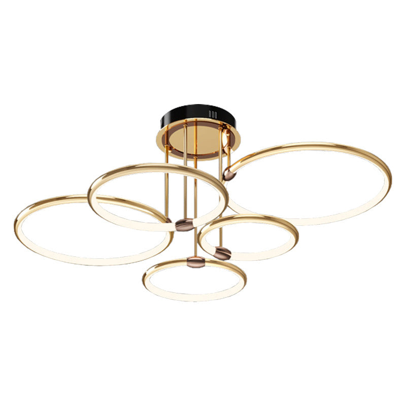 Circle-Shaped Living Room Hanging Chandelier Metal LED Modern Chandelier Light Fixture in Gold