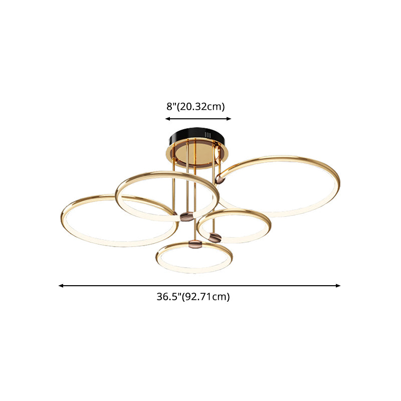 Circle-Shaped Living Room Hanging Chandelier Metal LED Modern Chandelier Light Fixture in Gold