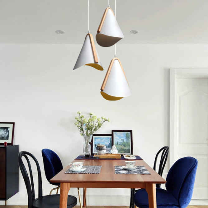 Lámpara de suspensión de diseño de metal de grano de madera nórdica de estilo nórdico de 1 luces en blanco