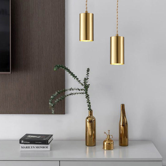 Lámpara de suspensión cilíndrica de la noche de metal 1 Bulbo posmoderna Luz colgante en oro