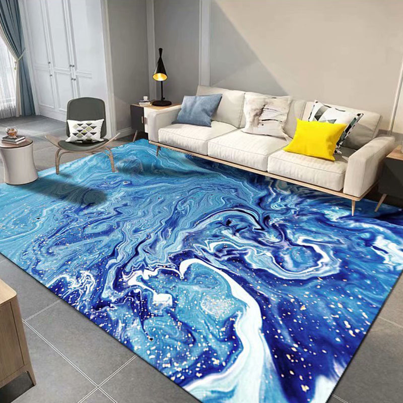 Modern Ink Painting Rug Polyester Area Carpet Stain Resistant Indoor Rug for Living Room
