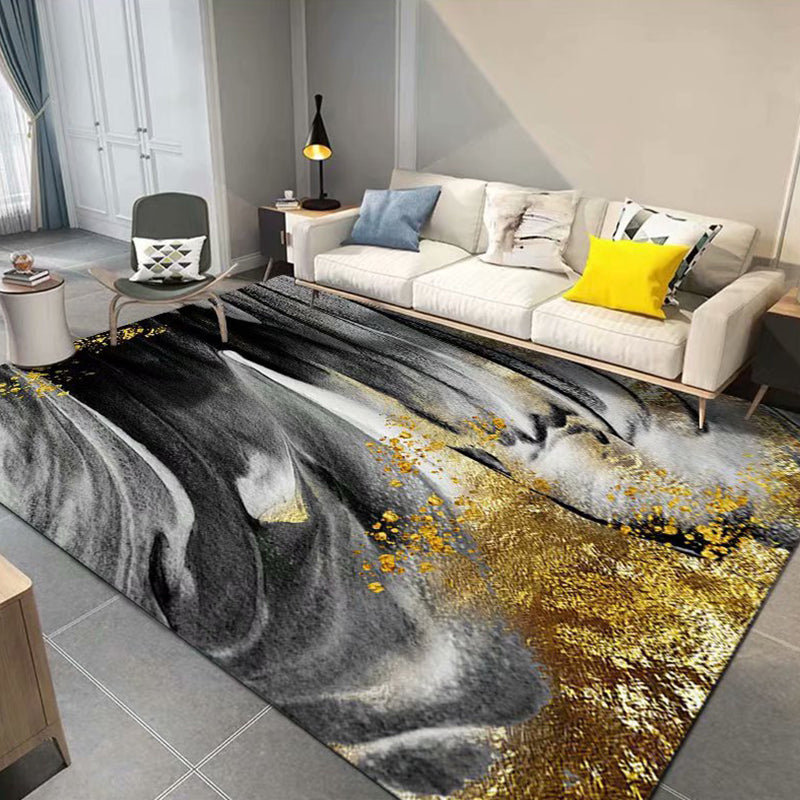 Modern Ink Painting Rug Polyester Area Carpet Stain Resistant Indoor Rug for Living Room