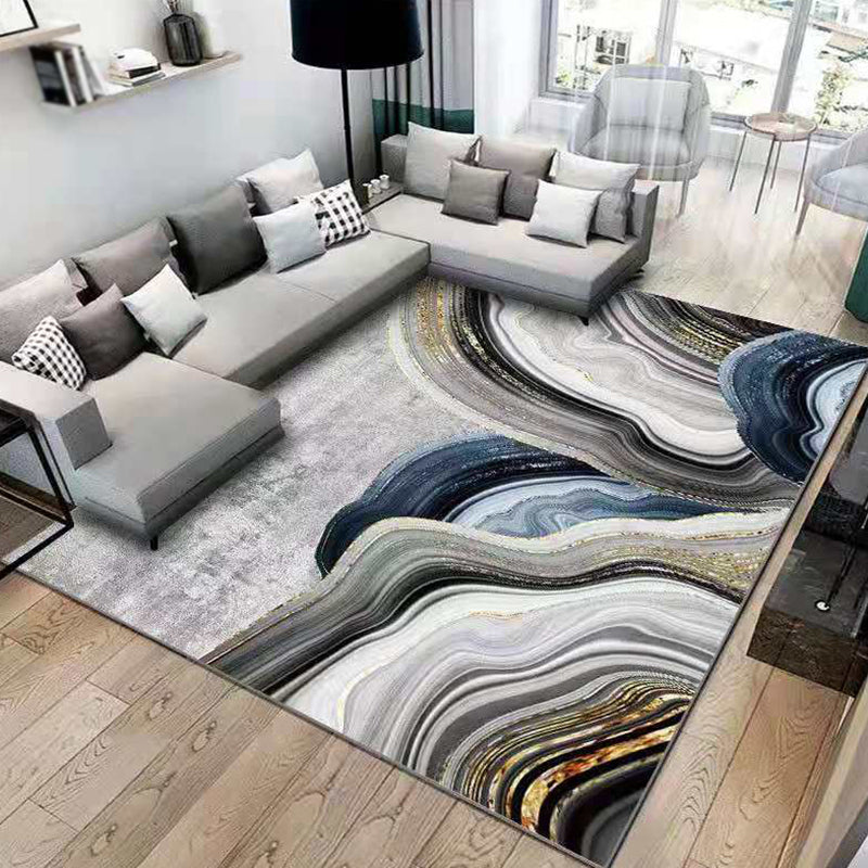 Modern Living Room Rug Abstract Printing Area Carpet Polyester Washable Indoor Rug