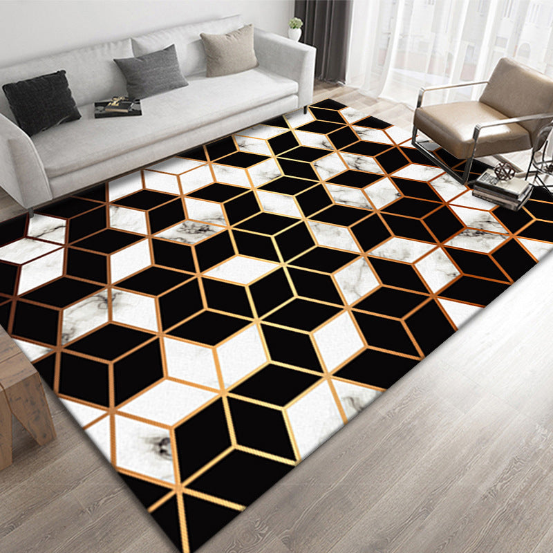 Marble Effect Indoor Rug Polyester Contemporary Rug Washable Area Carpet for Living Room