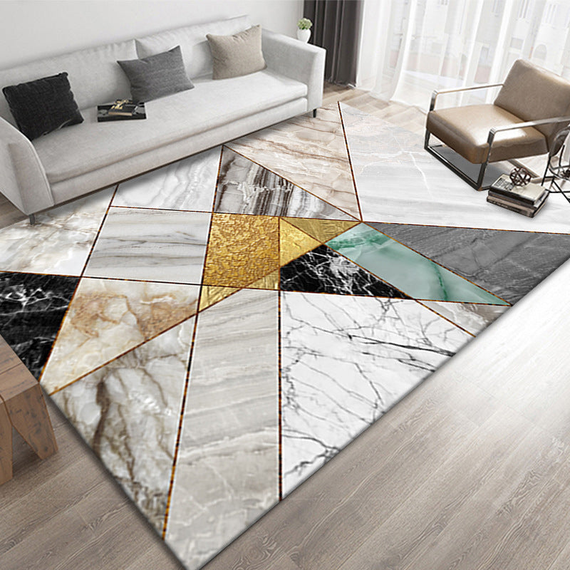 Marble Effect Indoor Rug Polyester Contemporary Rug Washable Area Carpet for Living Room