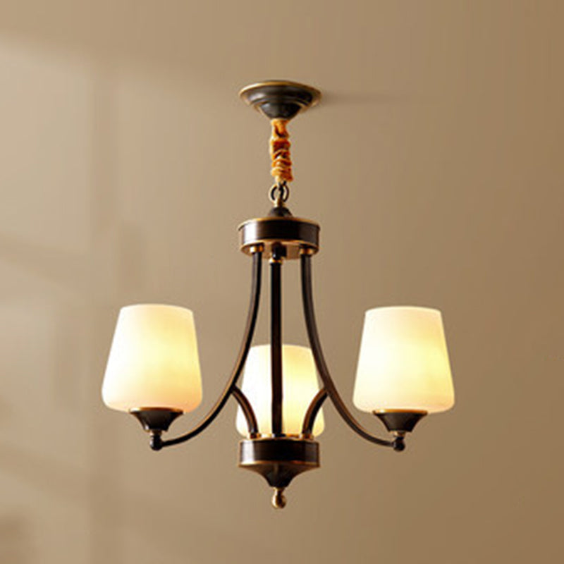 Bronze Pendant Light in Traditional Vintage Style Copper Sputnik Chandelier with Frosted Glass Shade