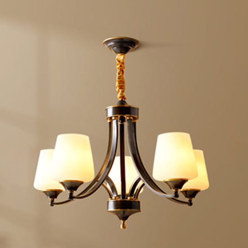 Bronze Pendant Light in Traditional Vintage Style Copper Sputnik Chandelier with Frosted Glass Shade