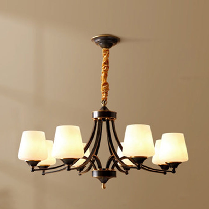 Bronze Pendant Light in Traditional Vintage Style Copper Sputnik Chandelier with Frosted Glass Shade