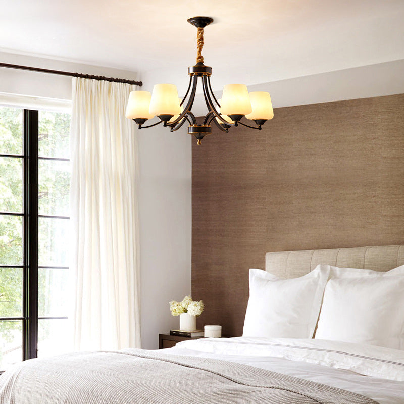 Bronze Pendant Light in Traditional Vintage Style Copper Sputnik Chandelier with Frosted Glass Shade