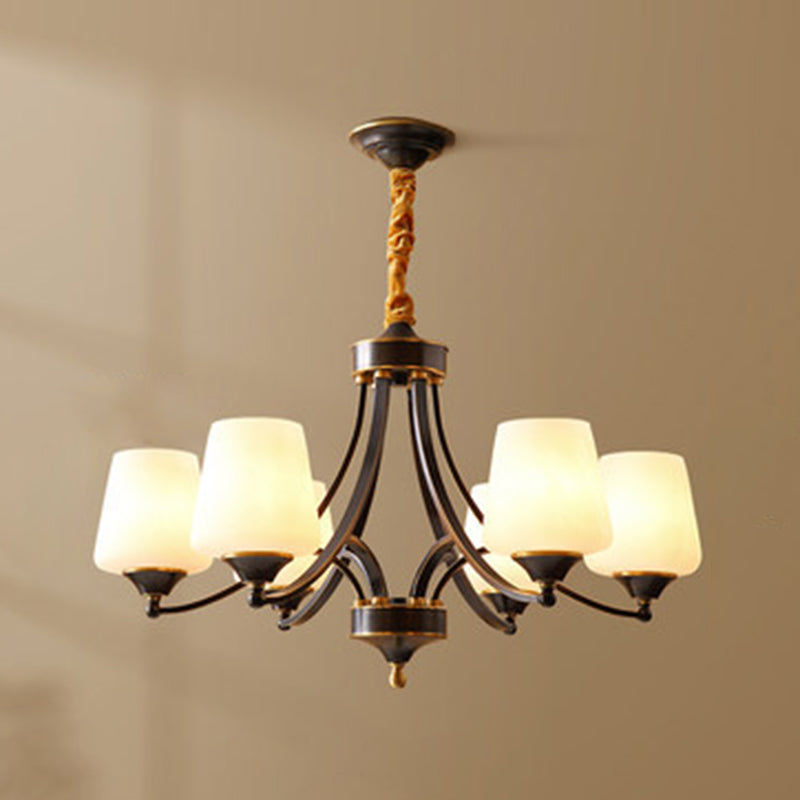 Bronze Pendant Light in Traditional Vintage Style Copper Sputnik Chandelier with Frosted Glass Shade