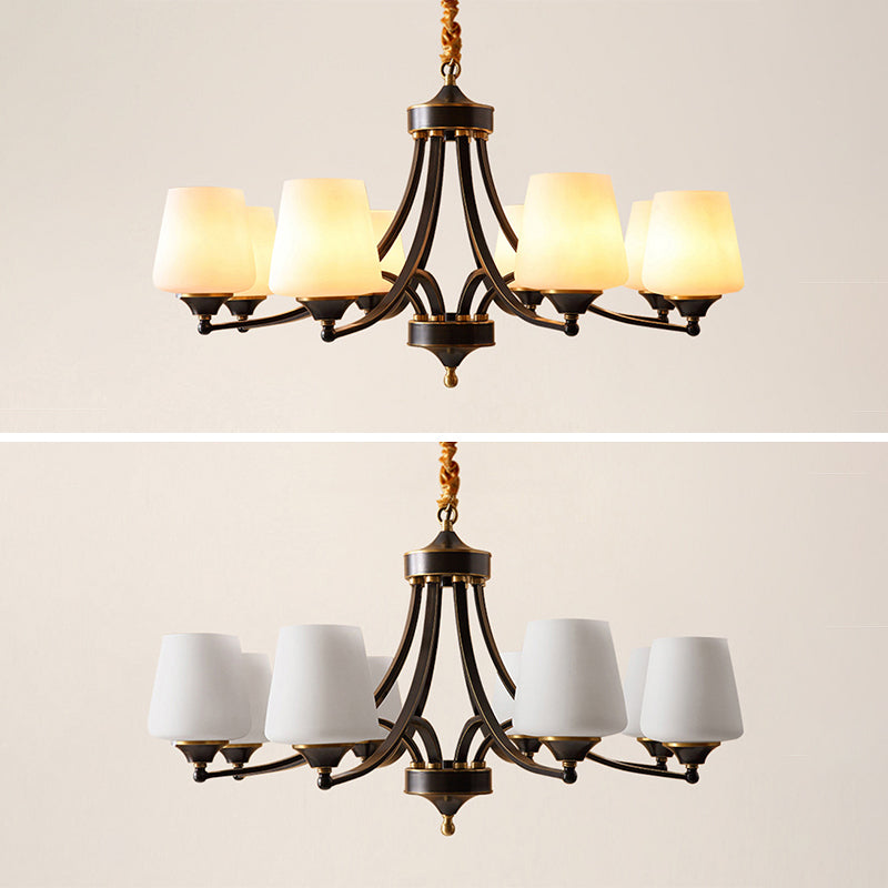 Bronze Pendant Light in Traditional Vintage Style Copper Sputnik Chandelier with Frosted Glass Shade