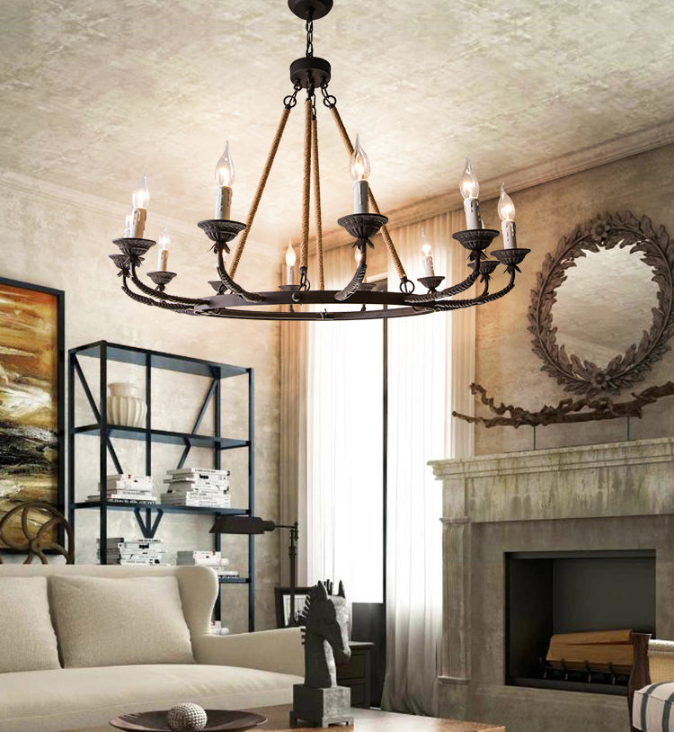 Lámpara de araña de velas lámpara de lámpara de metal industrial iluminación para restaurante