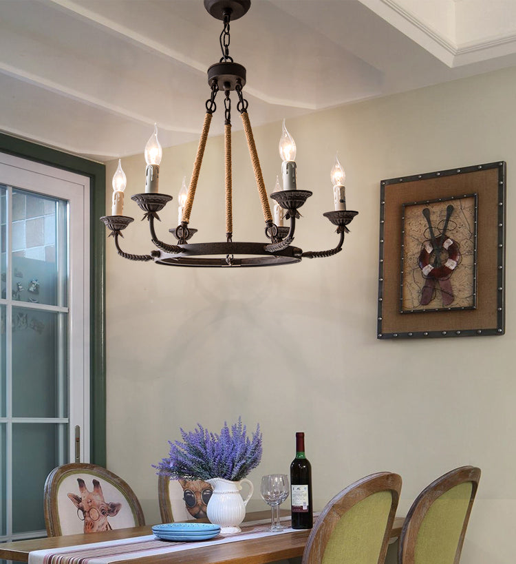 Lámpara de araña de velas lámpara de lámpara de metal industrial iluminación para restaurante