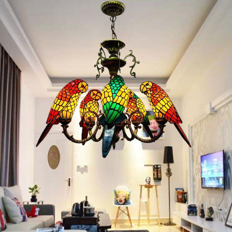 Tiffany Luxury Spoutnik Pendant Light Light Wroyd Fer Indor suspendu lampe avec une teinte en verre colorée