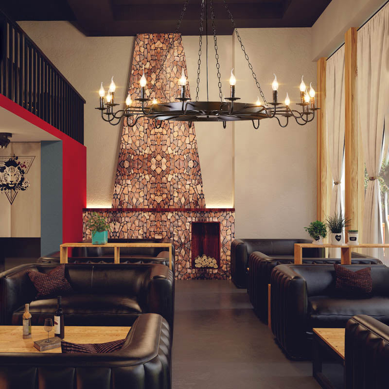 Lámpara de araña de velas lámpara de lámpara de metal industrial iluminación para restaurante