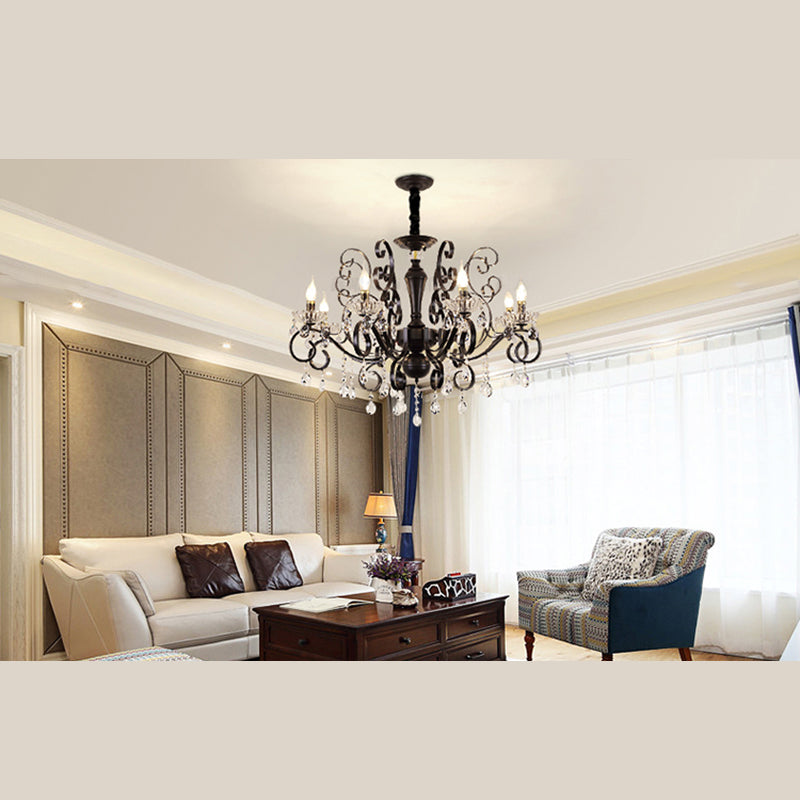 Crystal 6 Lights Hanging Ceiling Lights Raindrop European Suspended Lighting Fixture for Living Room