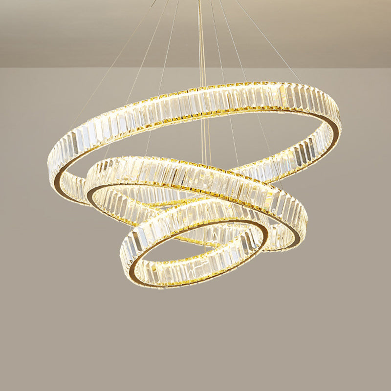 Lampada il lampadario di cristallo a LED a LED a LED a LED di cerchi di cerchi cromati per soggiorno
