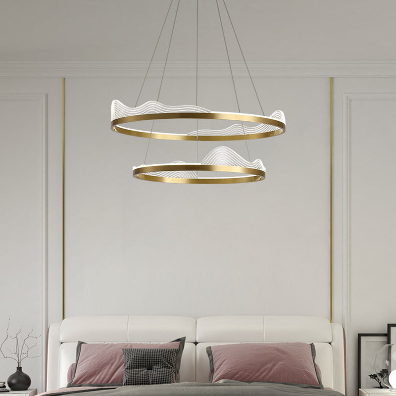 Ring Bedroom Chandelier Pendant Light Metal LED Simple Style Pendant Lighting Fixture in Gold