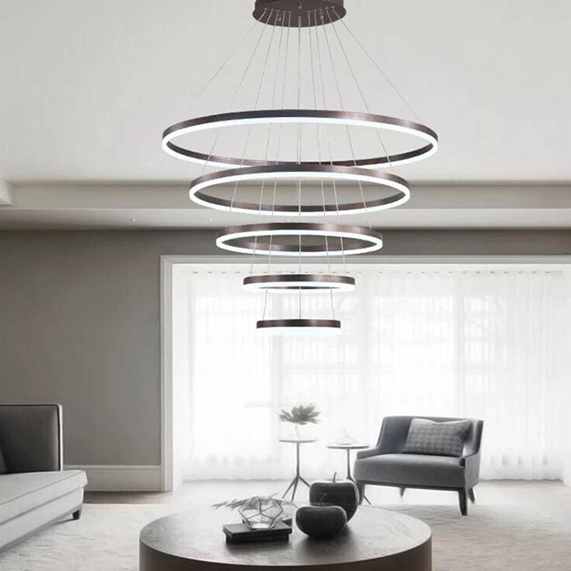 Living Room LED Chandelier Pendant Light Simplicity Chandelier Light Fixture with Circles Metal Shade
