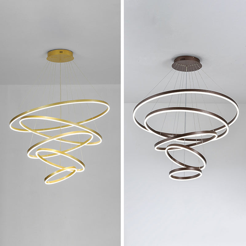 Living Room LED Chandelier Pendant Light Simplicity Chandelier Light Fixture with Circles Metal Shade