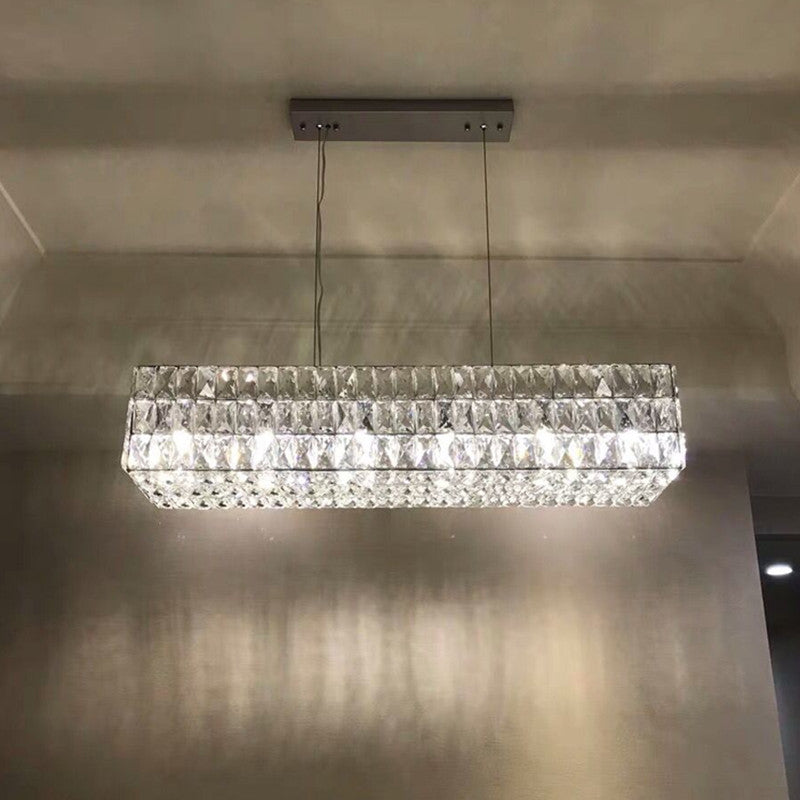 Wrought Iron LED Island Pendant Light in Modern Luxury Style Crystal Rectangular Ceiling Light for Dining Room