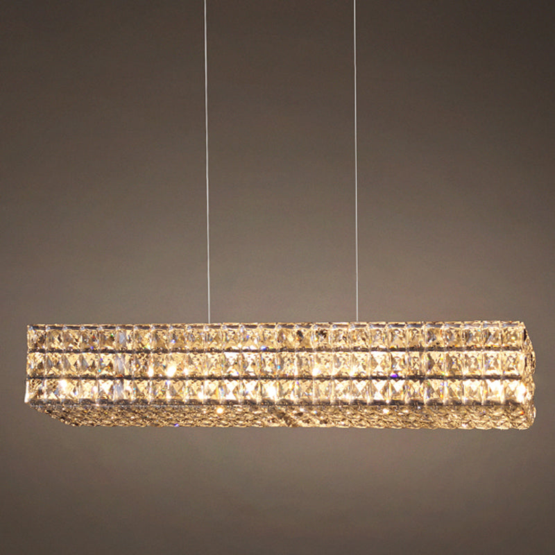 Wrought Iron LED Island Pendant Light in Modern Luxury Style Crystal Rectangular Ceiling Light for Dining Room
