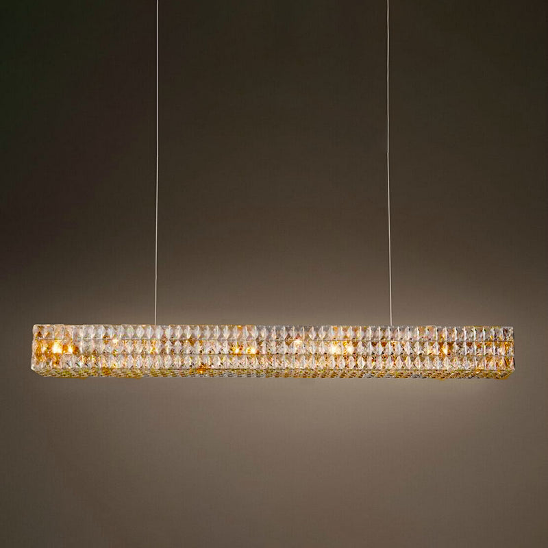 Wrought Iron LED Island Pendant Light in Modern Luxury Style Crystal Rectangular Ceiling Light for Dining Room