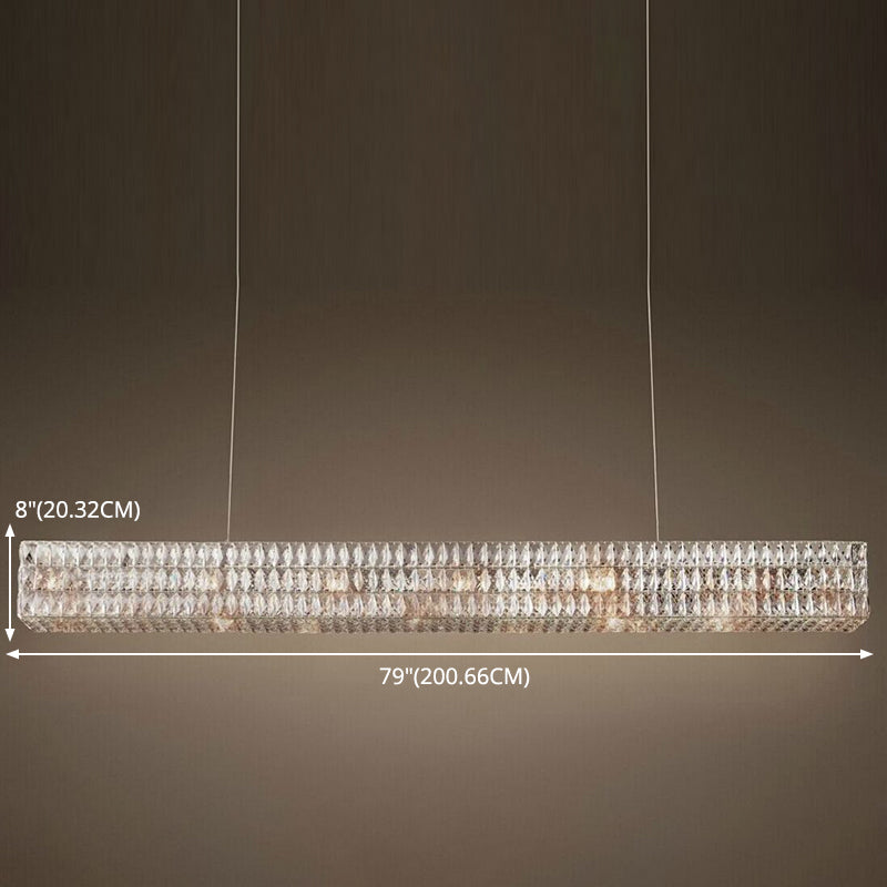 Wrought Iron LED Island Pendant Light in Modern Luxury Style Crystal Rectangular Ceiling Light for Dining Room