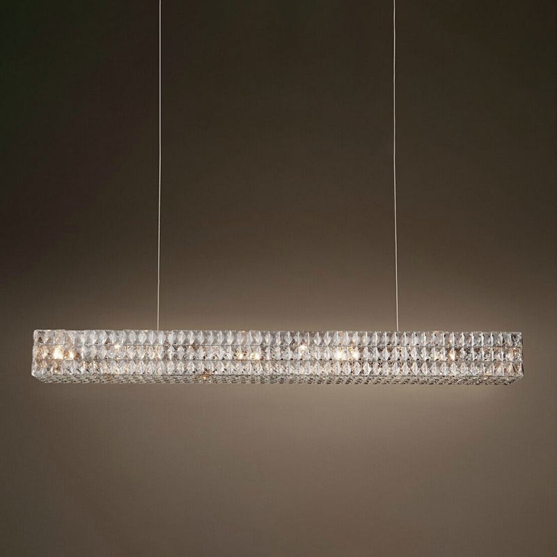 Wrought Iron LED Island Pendant Light in Modern Luxury Style Crystal Rectangular Ceiling Light for Dining Room