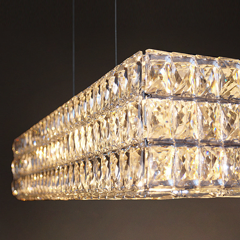 Wrought Iron LED Island Pendant Light in Modern Luxury Style Crystal Rectangular Ceiling Light for Dining Room