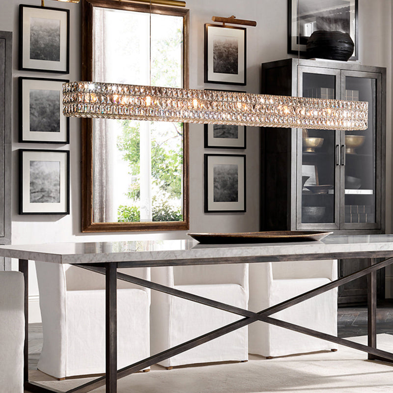 Wrought Iron LED Island Pendant Light in Modern Luxury Style Crystal Rectangular Ceiling Light for Dining Room
