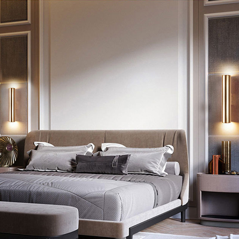 Cylindrical Aluminum LED Wall Light Post-modern Simplicity Metal Bedside Lamp in Electroplated Gold